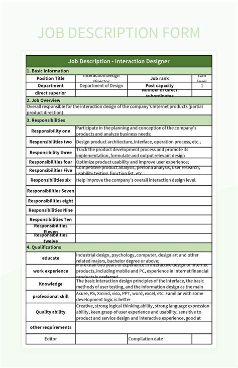 Excel Job Description