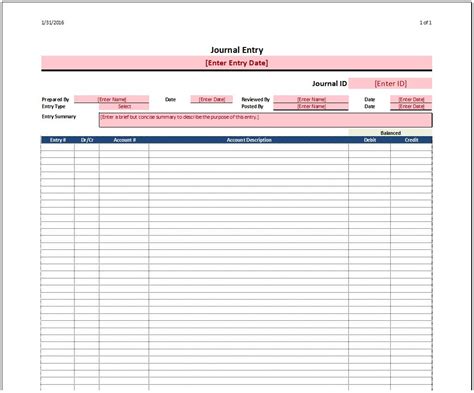 Excel Journal Entry Template