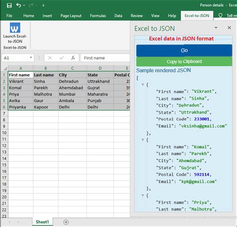 Excel JSON Features