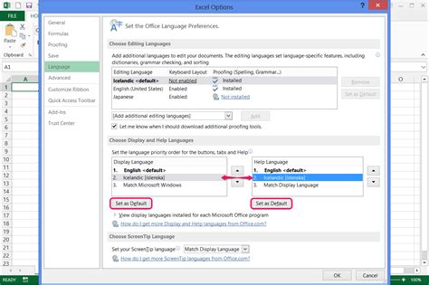 Excel Language Settings