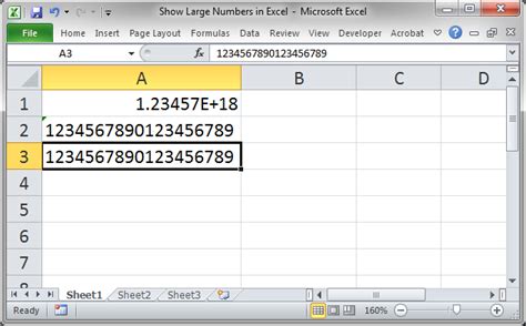 Description of working with large numbers in Excel