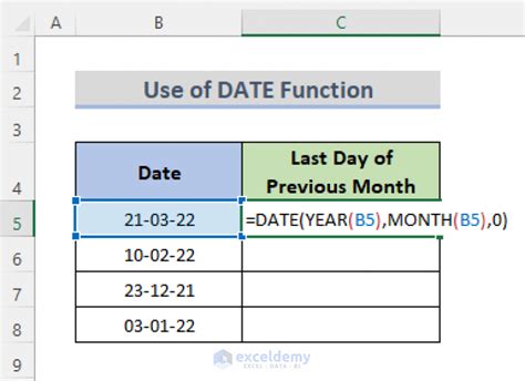 Excel last day of last month formula example