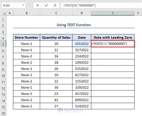 Leading zeros in Excel date example