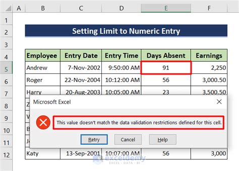 Excel Limit Examples