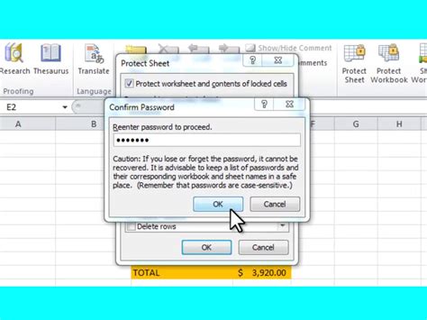 Excel Lock Cells Image