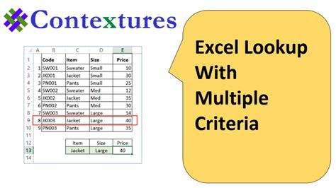 Excel Lookup Multiple Criteria Example 2