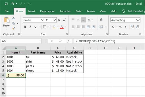 Excel Lookup Table Example 1