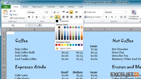 Excel for Mac Font and Color Options