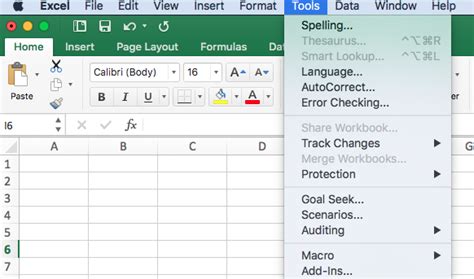 Excel Mac Menu