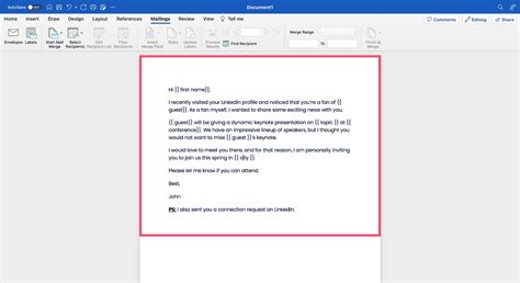 Excel Mail Merge Template