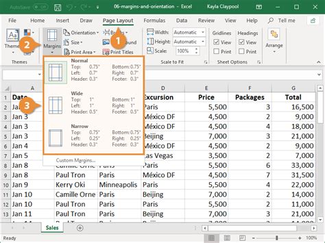 Excel Margin Default