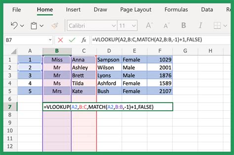 Using VLOOKUP to match and return data in Excel