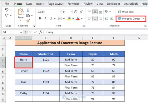 Merging Cells Down Multiple Rows Example