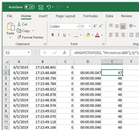 Excel milliseconds format