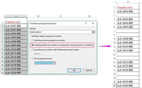 Excel Pivot Table for Missing Numbers in Sequence