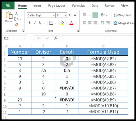 Excel MOD function