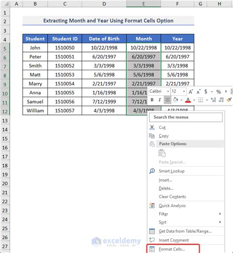 Excel Month Name Extraction