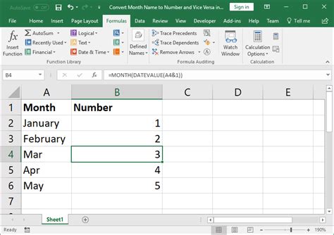 Excel month name to number conversions