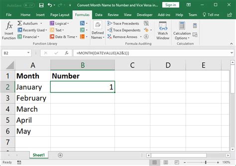 Excel month name to number function