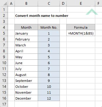 Excel month name to number VBA macros