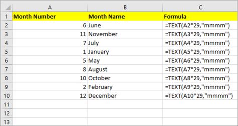 Excel Month Number to Name Formula