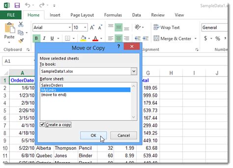 Excel Move or Copy Sheet