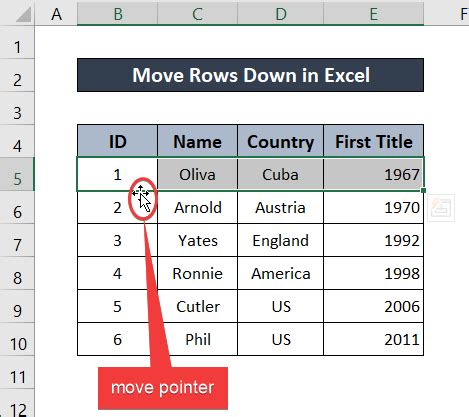 Excel Move Row