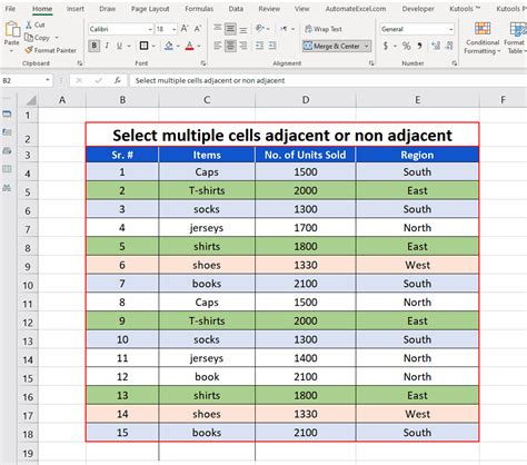 excel multiple cells