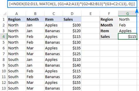 Example of using multiple criteria with multiple ranges in Excel