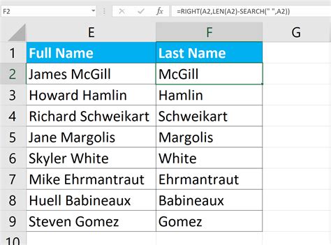 Excel name extraction technique