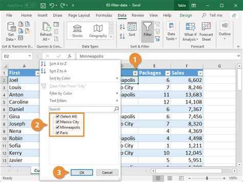 Excel name filtering technique