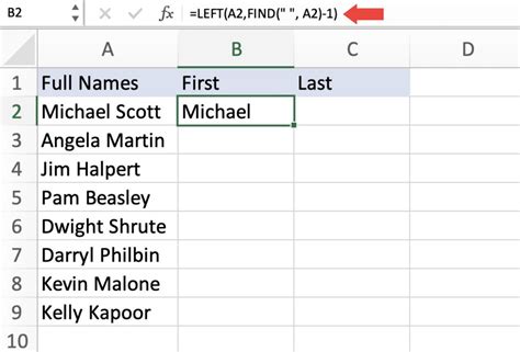 Excel Name Separation Results