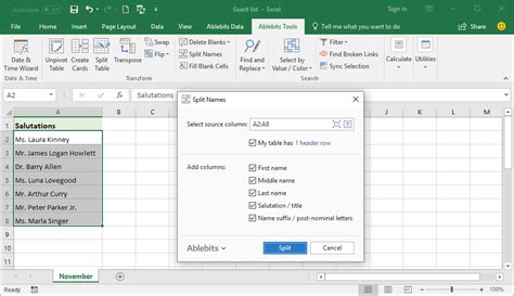 Excel Name Splitting using Add-ins