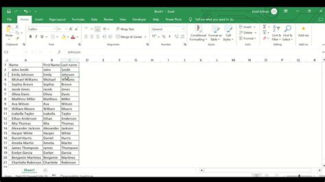 Excel Name Splitting using Flash Fill