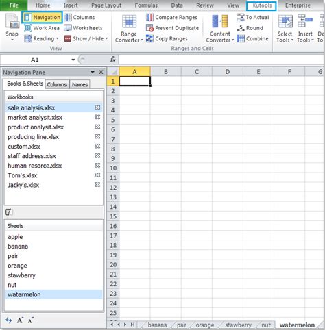 A screenshot of the Navigation Pane in Excel