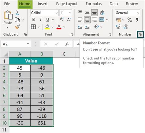 Excel negative number example 1