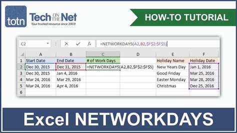 excel networkdays with holidays