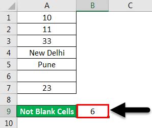 Excel Not Blank Cell Example