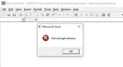 Excel Not Enough Memory Error