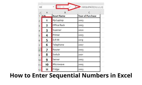 Excel Number Sequence Chart Example