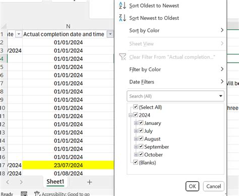 Excel Online Filter Issues