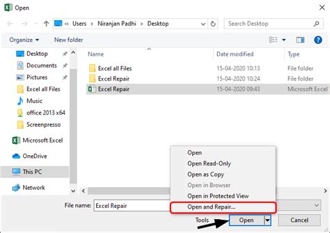 Excel Open and Repair Feature