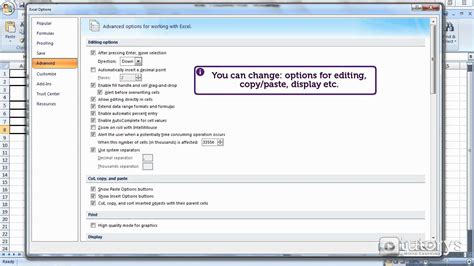 Excel Options Advanced