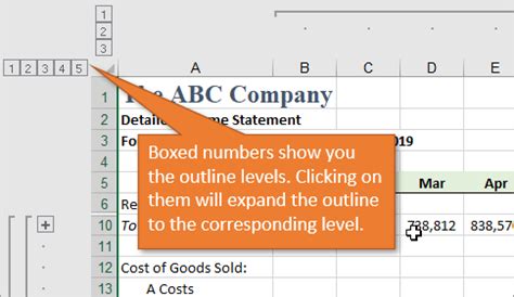 Excel Outline Levels