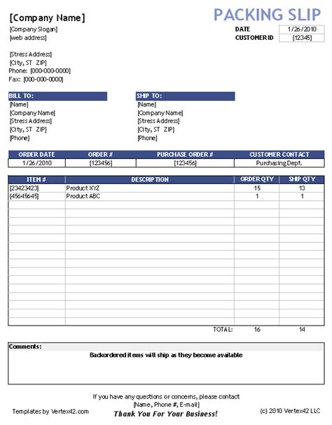 Excel Packing Slip Format Download