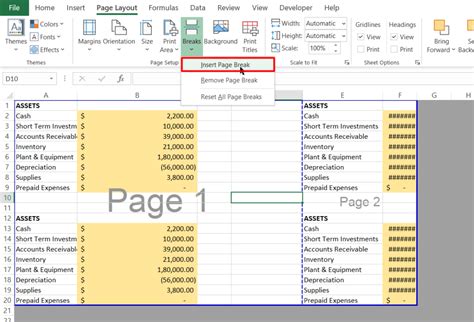 Excel Page Breaks Options