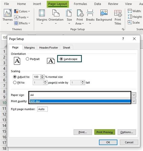 Excel Page Setup Options