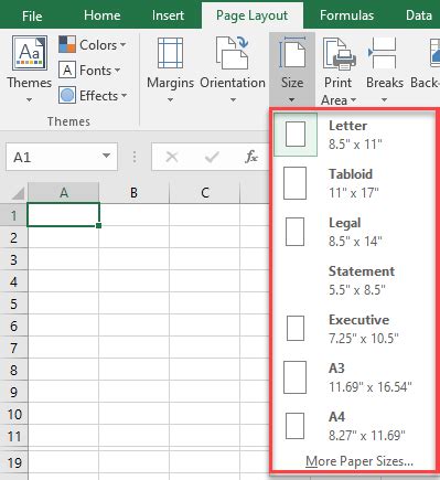 Excel Page Size Settings