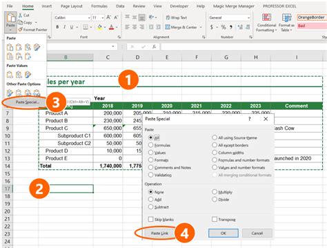 Excel paste link example