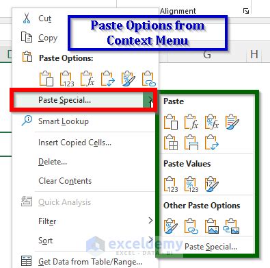 Excel paste options